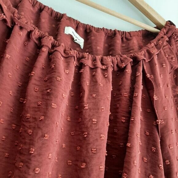 MAX STUDIO / Swiss Dot Textured Boho Ruffle Sleeve Blouse Rust Brown Sz XL - Picture 6 of 13